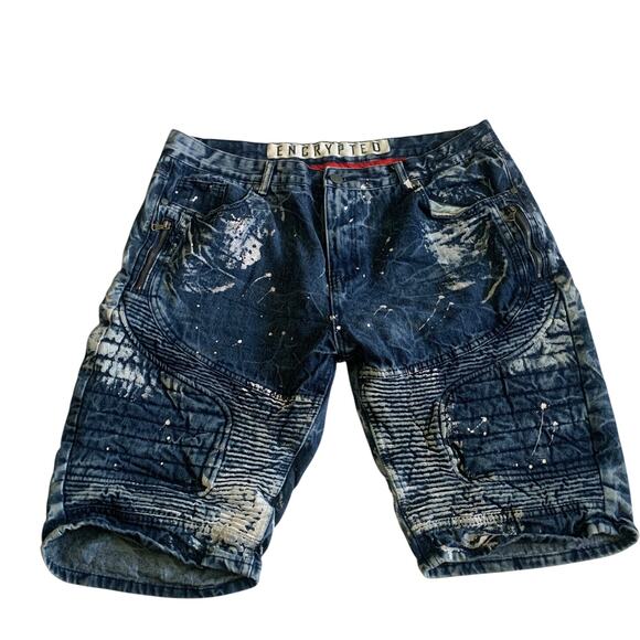 ENCRYPTED Men’s Size 40 Paint Spatter Denim Jean Bermuda Shorts - Picture 13 of 13